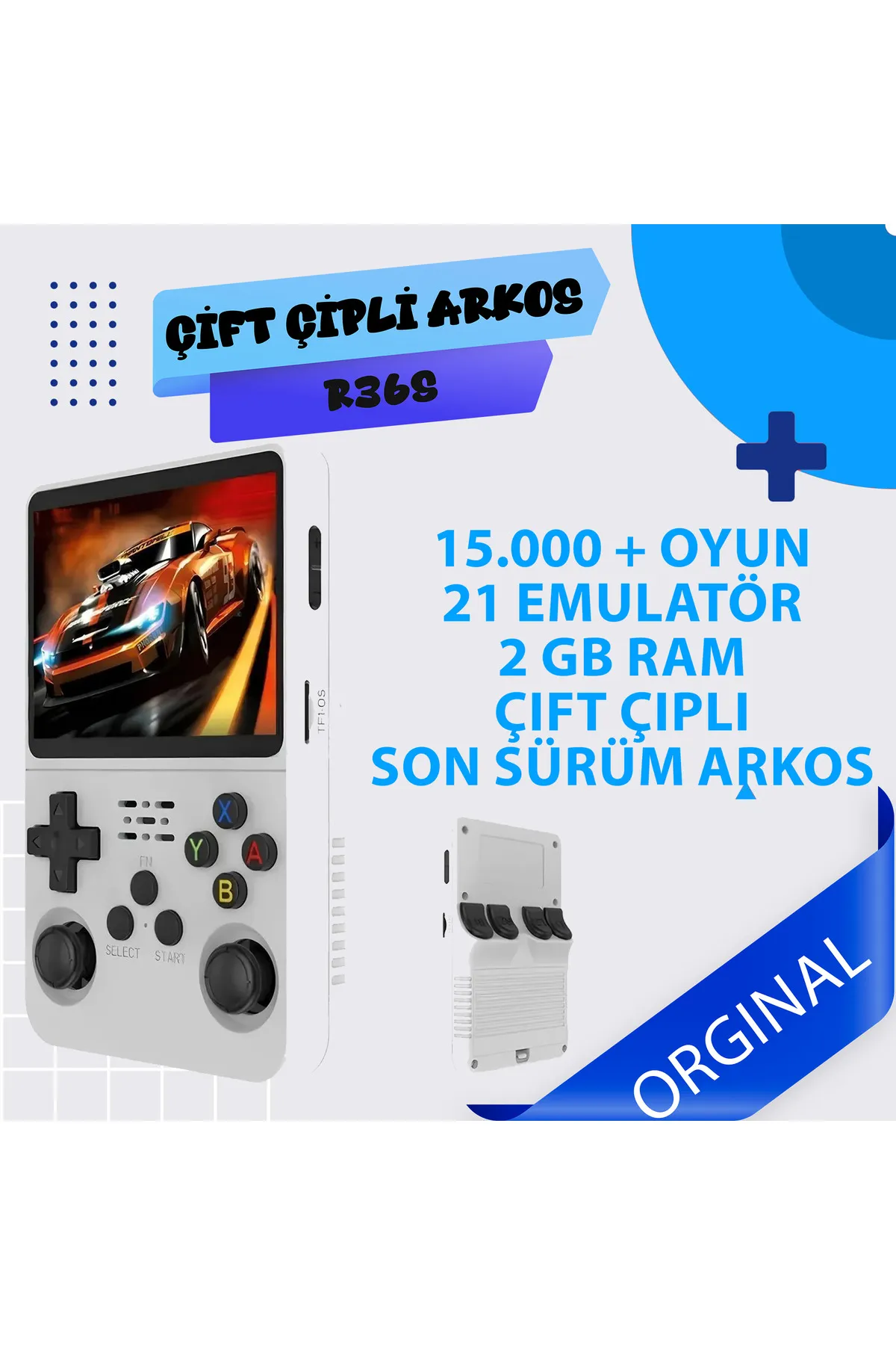  R36S Çift Çipli 2GB RAM  64GB 21 Emülatör  Arkos Yeni Sürüm 15-000+ Oyun Konsolu